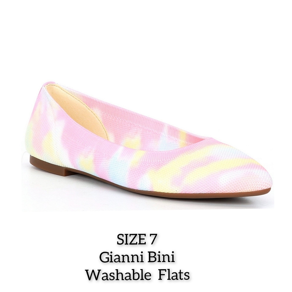 Gianni Bini Tie Dye Washable Flats Size 7 Rainbow Pastel Rounded Toe Stretch 7